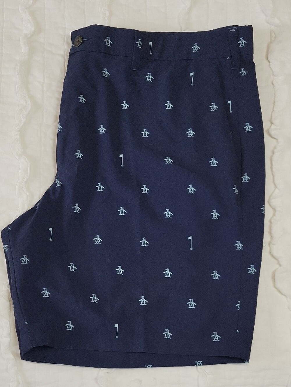 Original Penguin Golf Shorts 40 Navy/Sky Blue Penguins And Golf Flags Like New